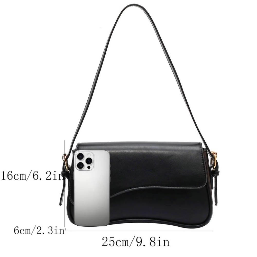 Black Saddle Everyday Shoulder Bag with 2 Straps - Picture 6 of 6